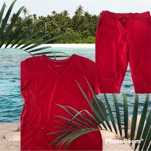 Healing Hands HH purple label red scrub set Sz L/XL